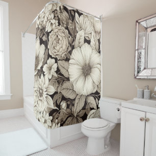 Vintage Floral Sepia Pattern (12) Shower Curtain
