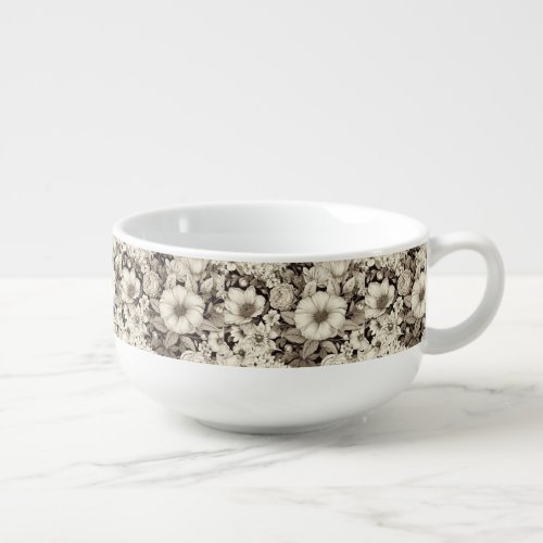 Vintage Floral Sepia Pattern 12 Soup Mug