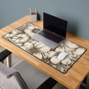 Vintage Floral Sepia Pattern (13) Desk Mat