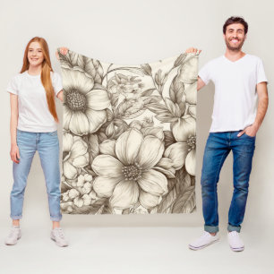 Vintage Floral Sepia Pattern (13) Fleece Blanket