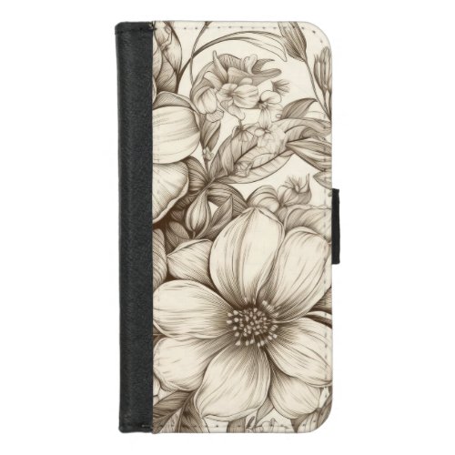 Vintage Floral Sepia Pattern 13 iPhone 87 Wallet Case