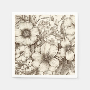 Vintage Floral Sepia Pattern (13) Napkins