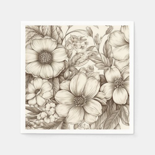 Vintage Floral Sepia Pattern 13 Napkins