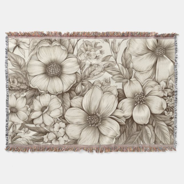 Vintage Floral Sepia Pattern (13) Throw Blanket (Front)