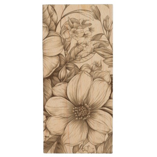 Vintage Floral Sepia Pattern 13 Wood Flash Drive