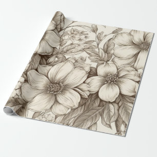 Vintage Floral Sepia Pattern (13) Wrapping Paper