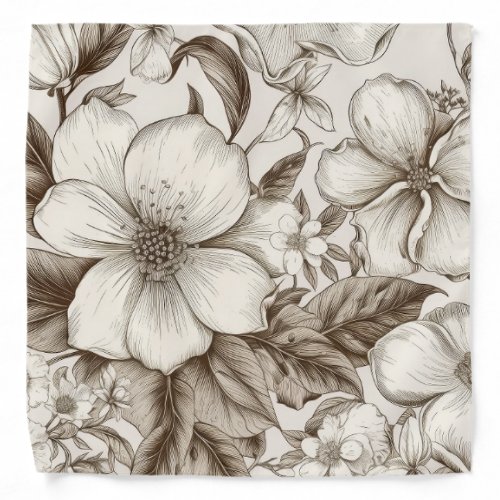 Vintage Floral Sepia Pattern 14 Bandana