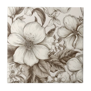 Vintage Floral Sepia Pattern (14) Ceramic Tile