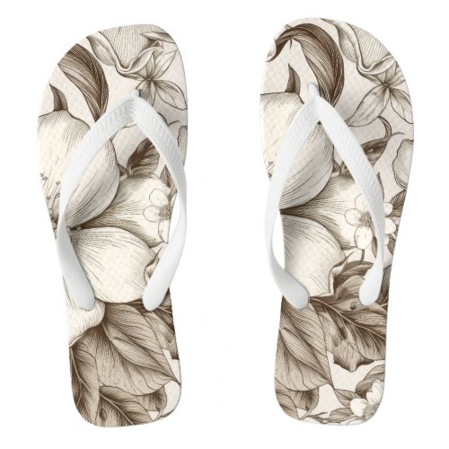 Vintage Floral Sepia Pattern 14 Flip Flops