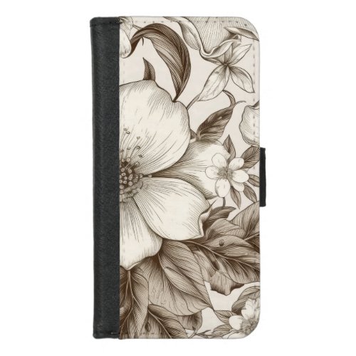 Vintage Floral Sepia Pattern 14 iPhone 87 Wallet Case