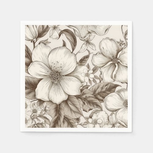 Vintage Floral Sepia Pattern 14 Napkins