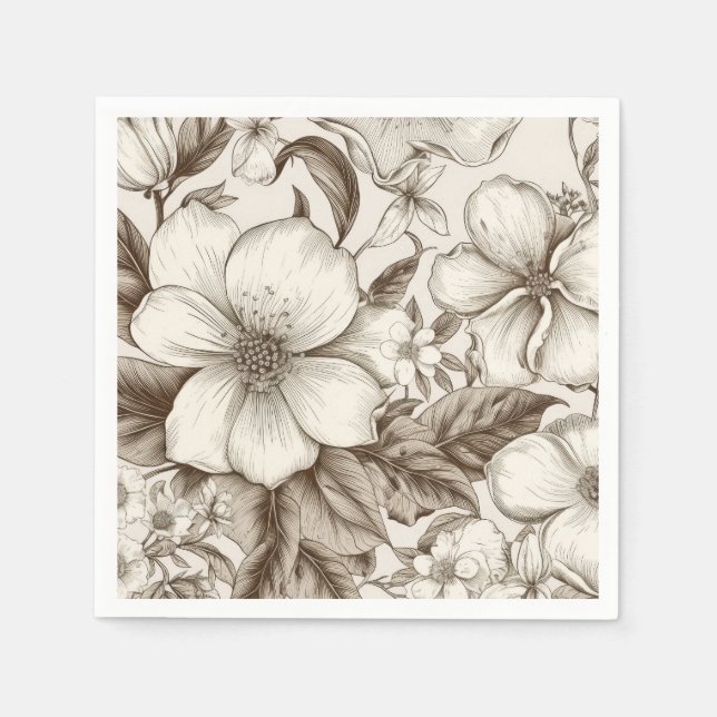Vintage Floral Sepia Pattern (14) Napkins (Front)