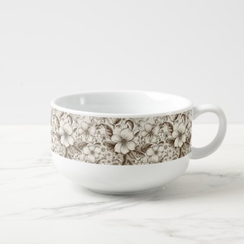 Vintage Floral Sepia Pattern 14 Soup Mug