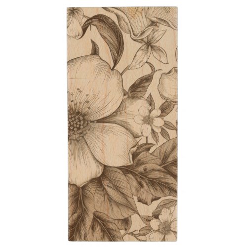 Vintage Floral Sepia Pattern 14 Wood Flash Drive