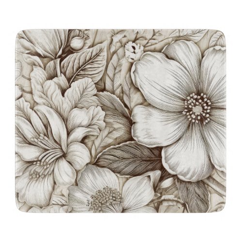 Vintage Floral Sepia Pattern 15 Cutting Board