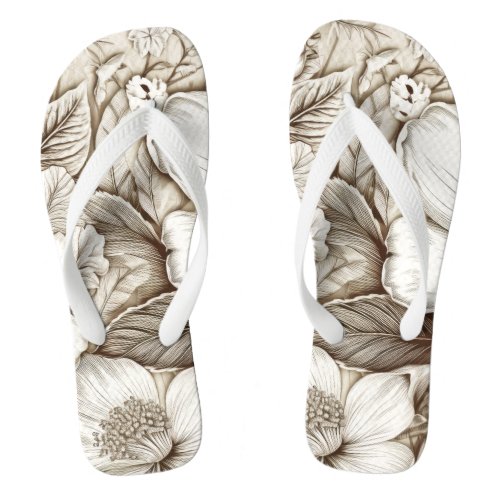 Vintage Floral Sepia Pattern 15 Flip Flops