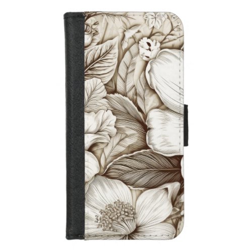 Vintage Floral Sepia Pattern 15 iPhone 87 Wallet Case