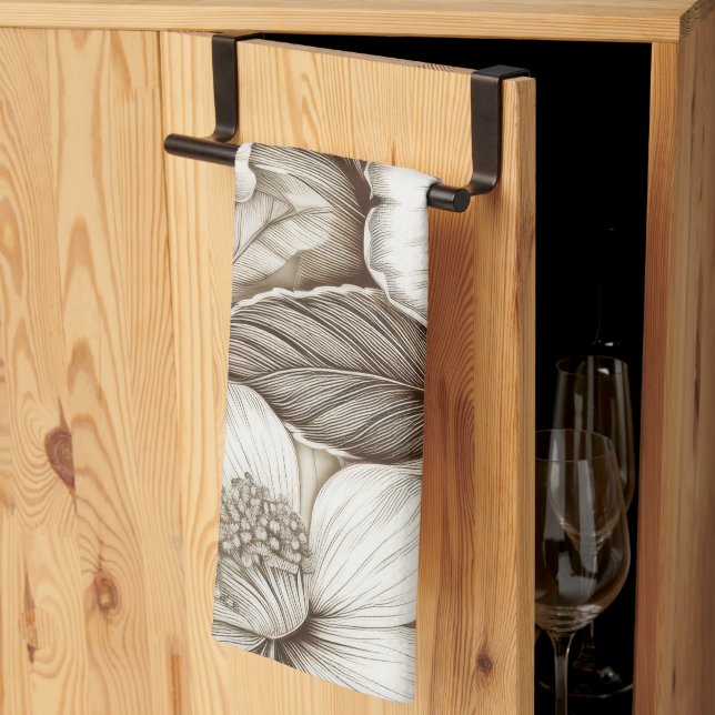 Vintage Floral Sepia Pattern (15) Kitchen Towel (Thirds Fold)