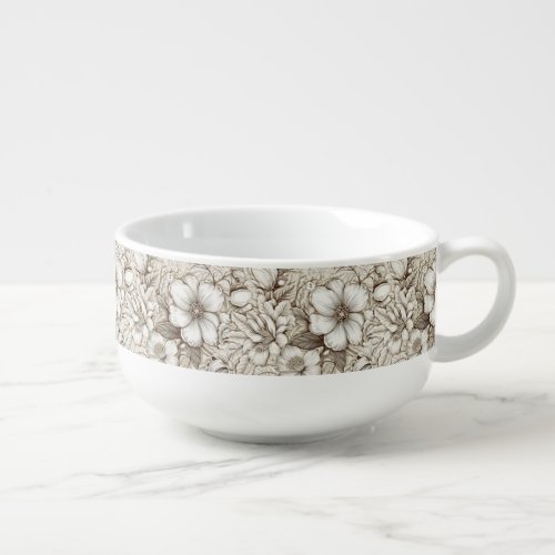 Vintage Floral Sepia Pattern 15 Soup Mug