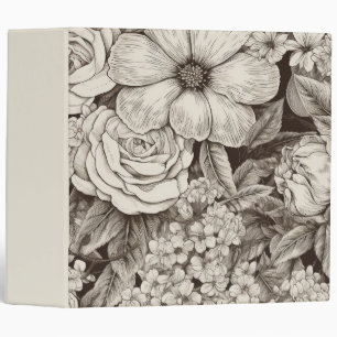Vintage Floral Sepia Pattern (1) 3 Ring Binder