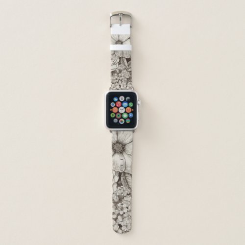 Vintage Floral Sepia Pattern 1 Apple Watch Band