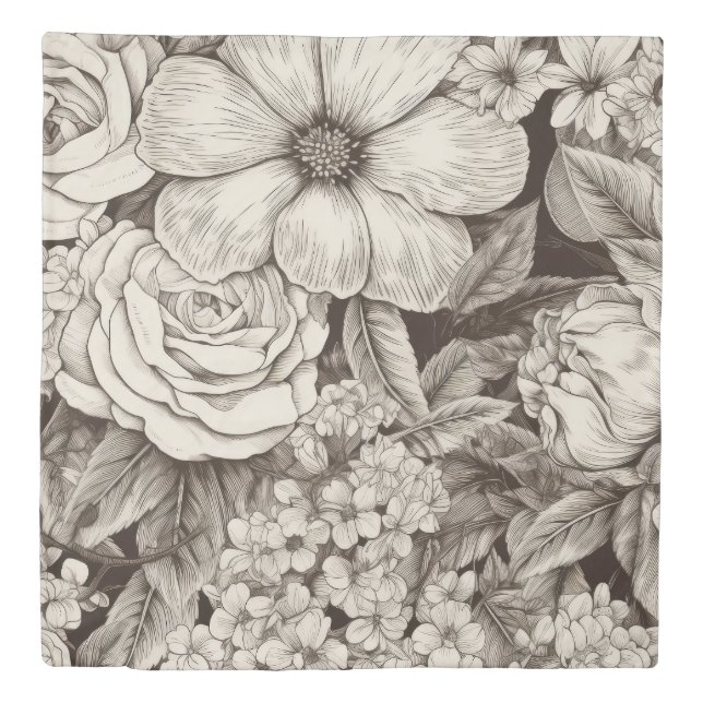 Vintage Floral Sepia Pattern (1) Duvet Cover (Front)