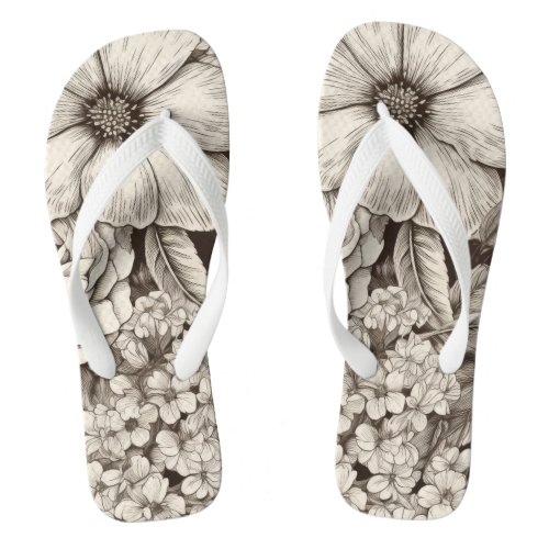 Vintage Floral Sepia Pattern 1 Flip Flops