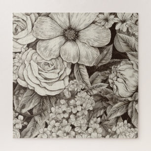 Vintage Floral Sepia Pattern (1) Jigsaw Puzzle
