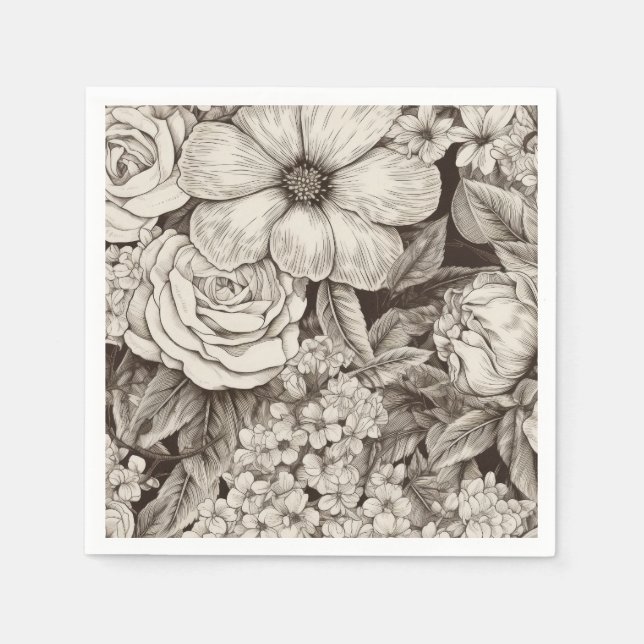 Vintage Floral Sepia Pattern (1) Napkins (Front)