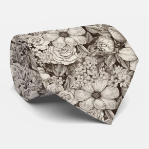 Vintage Floral Sepia Pattern (1) Neck Tie