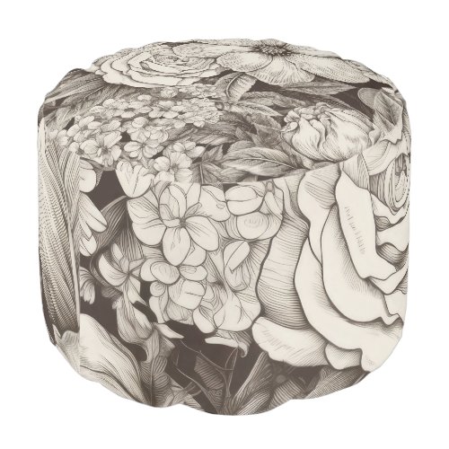 Vintage Floral Sepia Pattern 1 Pouf