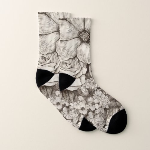 Vintage Floral Sepia Pattern 1 Socks