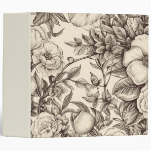 Vintage Floral Sepia Pattern (2) 3 Ring Binder