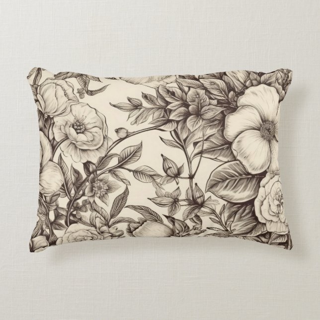 Vintage Floral Sepia Pattern (2) Accent Pillow (Front)