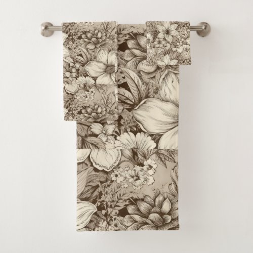 Vintage Floral Sepia Pattern 2 Bath Towel Set