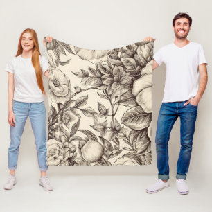 Vintage Floral Sepia Pattern (2) Fleece Blanket