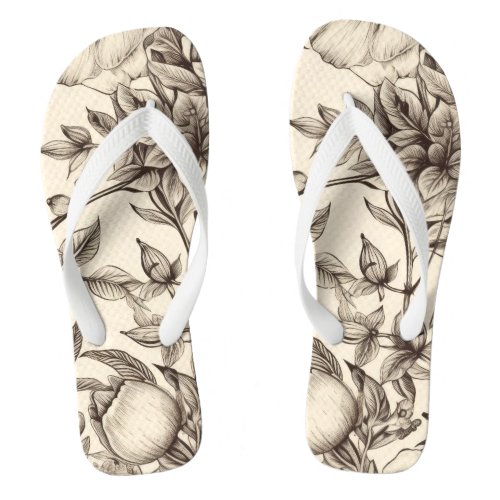 Vintage Floral Sepia Pattern 2 Flip Flops