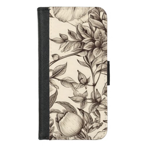 Vintage Floral Sepia Pattern 2 iPhone 87 Wallet Case