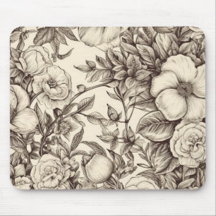 Vintage Floral Sepia Pattern (2) Mouse Pad