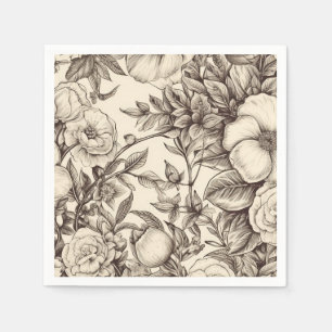 Vintage Floral Sepia Pattern (2) Napkins