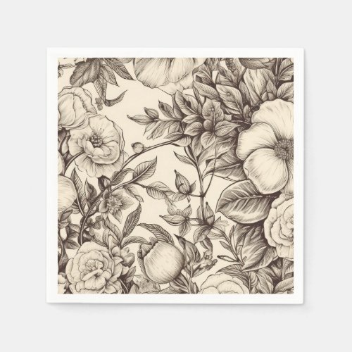 Vintage Floral Sepia Pattern 2 Napkins