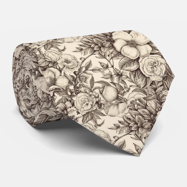 Vintage Floral Sepia Pattern (2) Neck Tie (Rolled)
