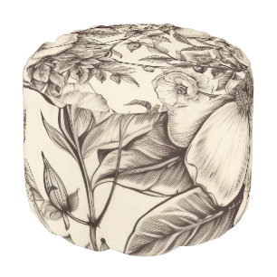 Vintage Floral Sepia Pattern (2) Pouf