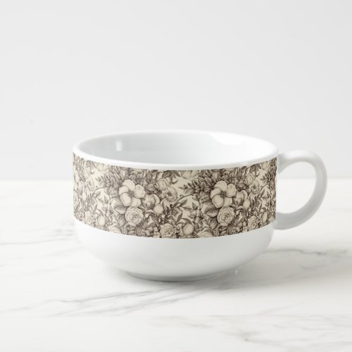 Vintage Floral Sepia Pattern 2 Soup Mug