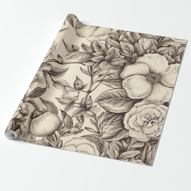 Vintage Floral Sepia Pattern (2) Wrapping Paper (Unrolled)