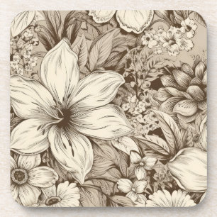 Vintage Floral Sepia Pattern (3) Beverage Coaster
