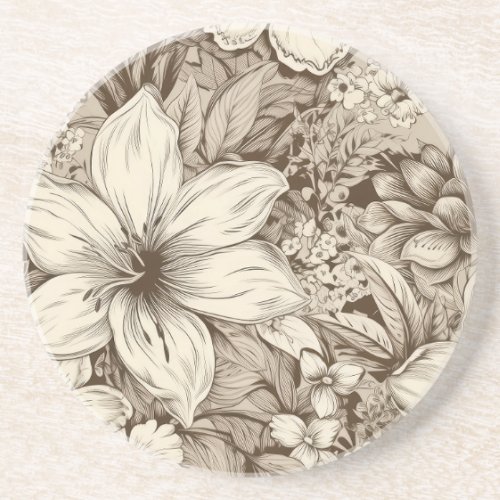 Vintage Floral Sepia Pattern 3 Coaster