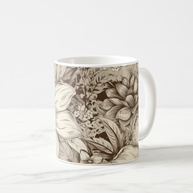 Vintage Floral Sepia Pattern (3) Coffee Mug (Front Right)