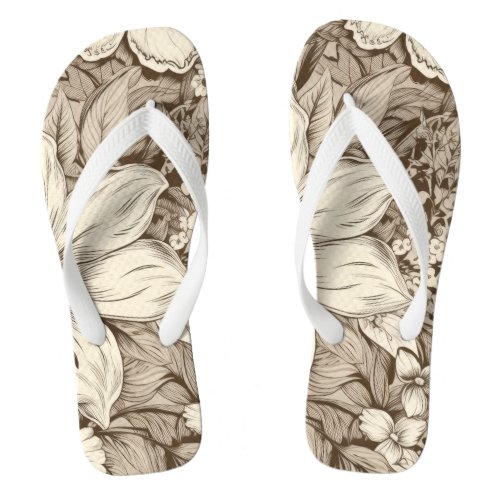 Vintage Floral Sepia Pattern 3 Flip Flops