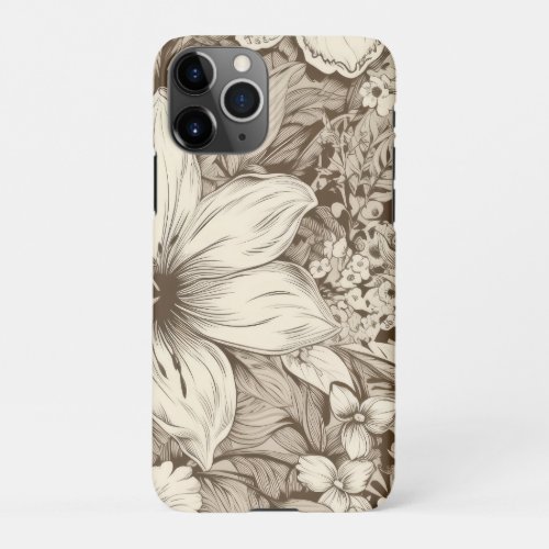 Vintage Floral Sepia Pattern 3 iPhone 11Pro Case
